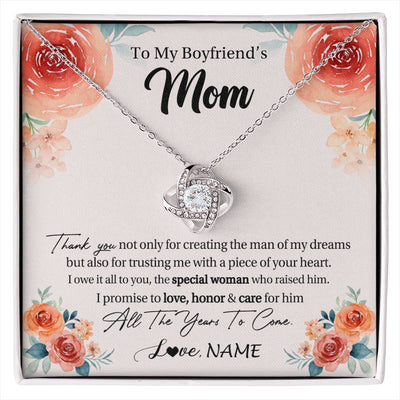 Love Knot Necklace 14K White Gold Finish | 1 | Personalized To My Boyfriend's Mom Gifts Necklace Thank You Birthday Gifts For Boyfriends Mom Mother In Law Mothers Day Jewelry Gift Box Message Card | siriusteestore