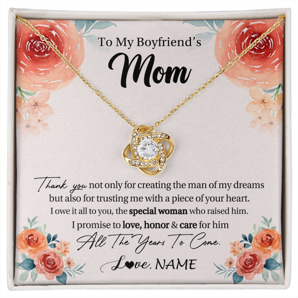 Love Knot Necklace 18K Yellow Gold Finish | 1 | Personalized To My Boyfriend's Mom Gifts Necklace Thank You Birthday Gifts For Boyfriends Mom Mother In Law Mothers Day Jewelry Gift Box Message Card | https://siriusteestore.
