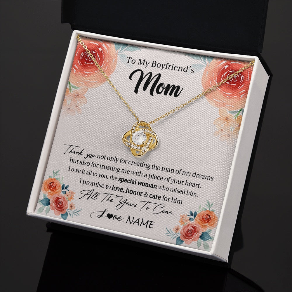 Love Knot Necklace 18K Yellow Gold Finish | 2 | Personalized To My Boyfriend's Mom Gifts Necklace Thank You Birthday Gifts For Boyfriends Mom Mother In Law Mothers Day Jewelry Gift Box Message Card | https://siriusteestore.