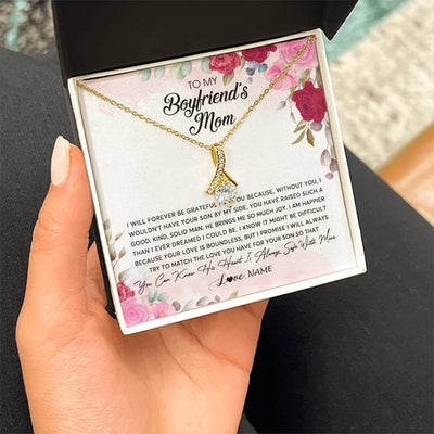 Alluring Beauty Necklace 18K Yellow Gold Finish | Personalized To My Boyfriend's Mom Necklace Flower Forever Be Grateful Boyfriend's Mom Birthday Mother's Day Pendant Jewelry Customized Gift Box Message Card | siriusteestore