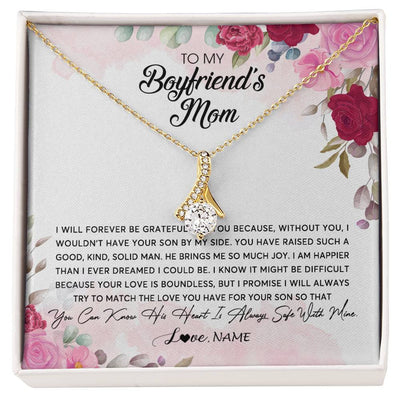 Alluring Beauty Necklace 18K Yellow Gold Finish | Personalized To My Boyfriend's Mom Necklace Flower Forever Be Grateful Boyfriend's Mom Birthday Mother's Day Pendant Jewelry Customized Gift Box Message Card | siriusteestore