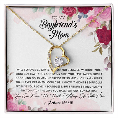 Forever Love Necklace 18K Yellow Gold Finish | Personalized To My Boyfriend's Mom Necklace Flower Forever Be Grateful Boyfriend's Mom Birthday Mother's Day Pendant Jewelry Customized Gift Box Message Card | siriusteestore