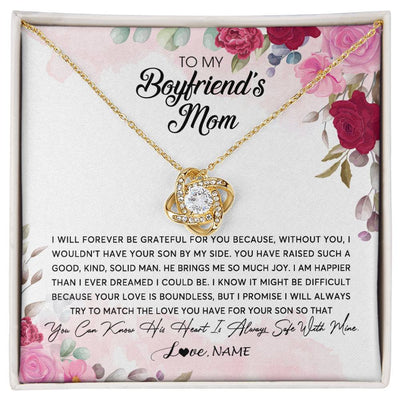Love Knot Necklace 18K Yellow Gold Finish | Personalized To My Boyfriend's Mom Necklace Flower Forever Be Grateful Boyfriend's Mom Birthday Mother's Day Pendant Jewelry Customized Gift Box Message Card | siriusteestore