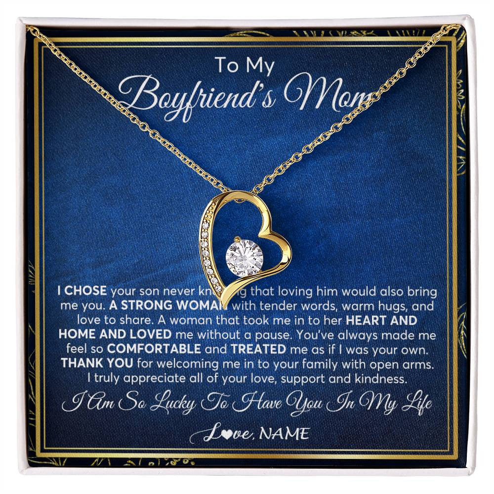 Forever Love Necklace 18K Yellow Gold Finish | 1 | Personalized To My Boyfriend's Mom Necklace From Daughter A Strong Women Mother In Law Birthday Mothers Day Christmas Customized Gift Box Message Card | siriusteestore