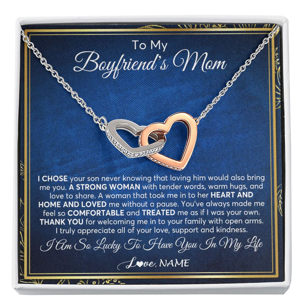 Interlocking Hearts Necklace | Personalized To My Boyfriend's Mom Necklace From Daughter A Strong Women Mother In Law Birthday Mothers Day Christmas Customized Gift Box Message Card | siriusteestore