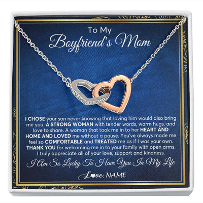 Interlocking Hearts Necklace | Personalized To My Boyfriend's Mom Necklace From Daughter A Strong Women Mother In Law Birthday Mothers Day Christmas Customized Gift Box Message Card | siriusteestore