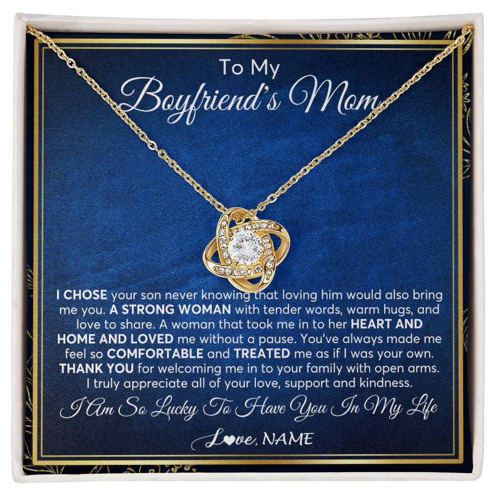 Love Knot Necklace 18K Yellow Gold Finish | 1 | Personalized To My Boyfriend's Mom Necklace From Daughter A Strong Women Mother In Law Birthday Mothers Day Christmas Customized Gift Box Message Card | siriusteestore