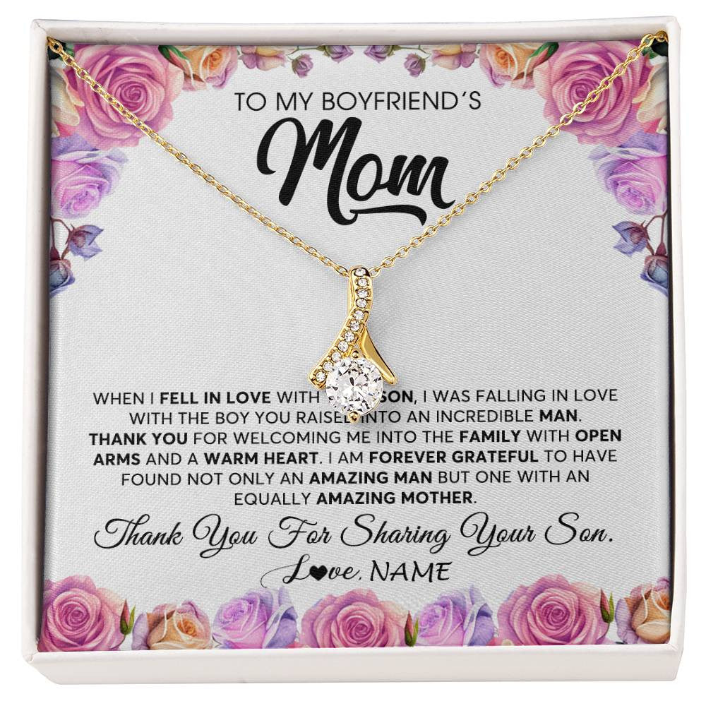 Alluring Beauty Necklace 18K Yellow Gold Finish | 1 | Personalized To My Boyfriend's Mom Necklace From Daughter A Warm Heart Mother In Law Mothers Day Wedding Birthday Christmas Customized Gift Box Message Card | siriusteestore