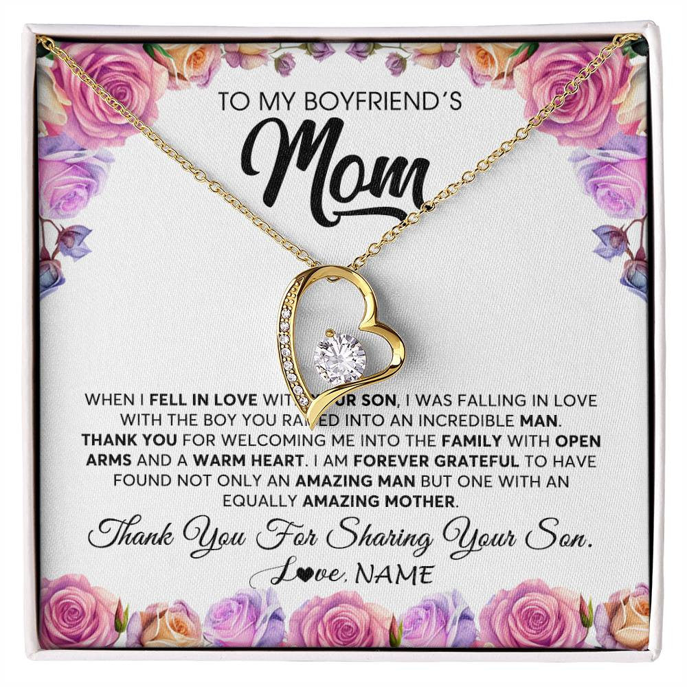 Forever Love Necklace 18K Yellow Gold Finish | 1 | Personalized To My Boyfriend's Mom Necklace From Daughter A Warm Heart Mother In Law Mothers Day Wedding Birthday Christmas Customized Gift Box Message Card | siriusteestore