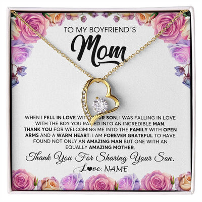 Forever Love Necklace 18K Yellow Gold Finish | 1 | Personalized To My Boyfriend's Mom Necklace From Daughter A Warm Heart Mother In Law Mothers Day Wedding Birthday Christmas Customized Gift Box Message Card | siriusteestore