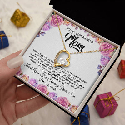 Forever Love Necklace 18K Yellow Gold Finish | 2 | Personalized To My Boyfriend's Mom Necklace From Daughter A Warm Heart Mother In Law Mothers Day Wedding Birthday Christmas Customized Gift Box Message Card | siriusteestore
