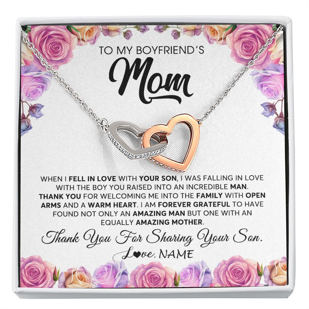 Interlocking Hearts Necklace | Personalized To My Boyfriend's Mom Necklace From Daughter A Warm Heart Mother In Law Mothers Day Wedding Birthday Christmas Customized Gift Box Message Card | siriusteestore