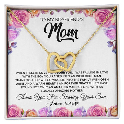 Interlocking Hearts Necklace 18K Yellow Gold Finish | 1 | Personalized To My Boyfriend's Mom Necklace From Daughter A Warm Heart Mother In Law Mothers Day Wedding Birthday Christmas Customized Gift Box Message Card | siriusteestore