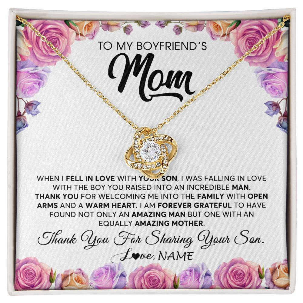 Love Knot Necklace 18K Yellow Gold Finish | 1 | Personalized To My Boyfriend's Mom Necklace From Daughter A Warm Heart Mother In Law Mothers Day Wedding Birthday Christmas Customized Gift Box Message Card | siriusteestore