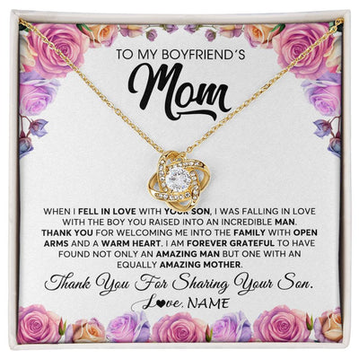 Love Knot Necklace 18K Yellow Gold Finish | 1 | Personalized To My Boyfriend's Mom Necklace From Daughter A Warm Heart Mother In Law Mothers Day Wedding Birthday Christmas Customized Gift Box Message Card | siriusteestore