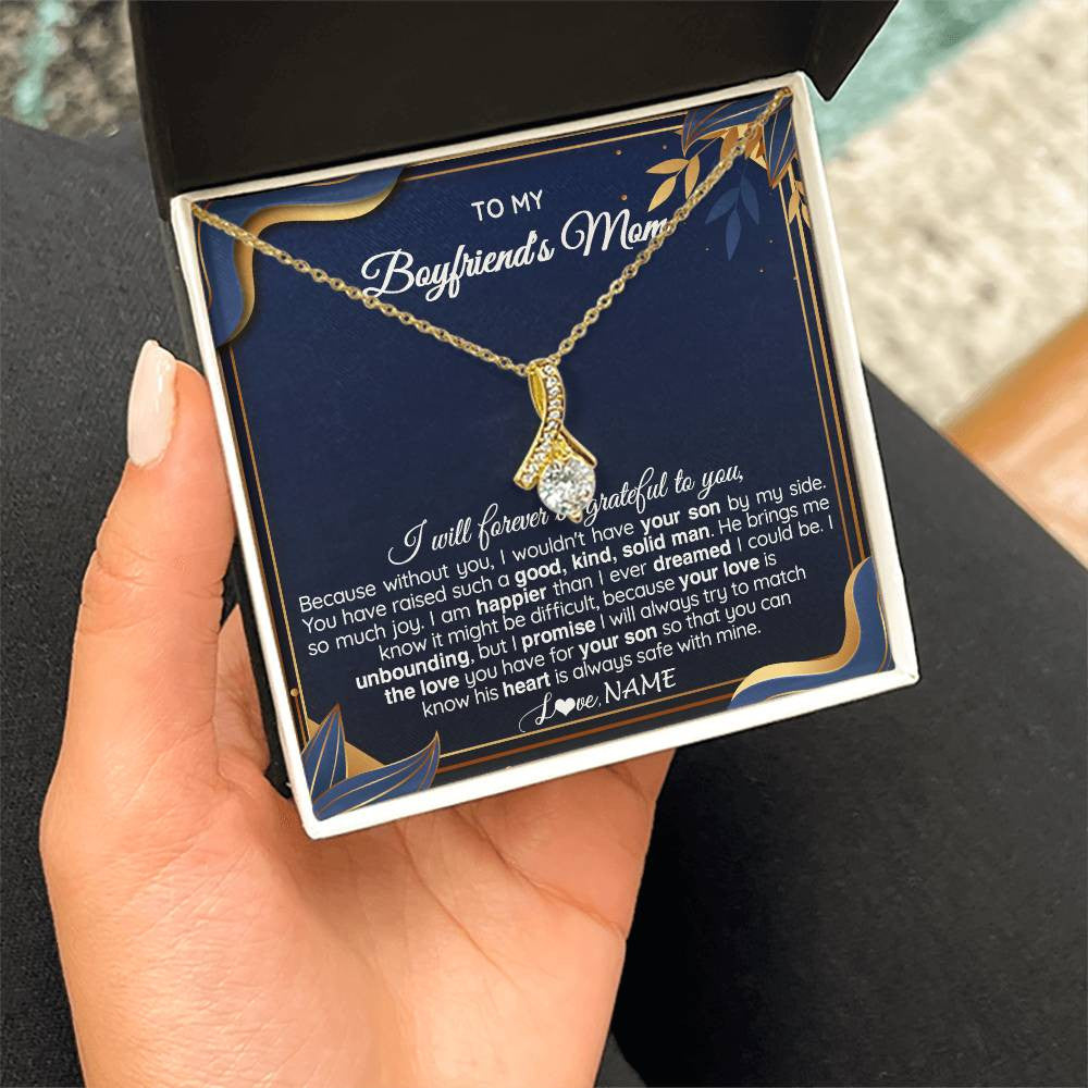 Alluring Beauty Necklace 18K Yellow Gold Finish | 2 | Personalized To My Boyfriend's Mom Necklace From Daugter Grateful Gifts For Boyfriends Mom Jewelry Birthday Wedding Christmas Customized Gift Box Message Card | siriusteestore