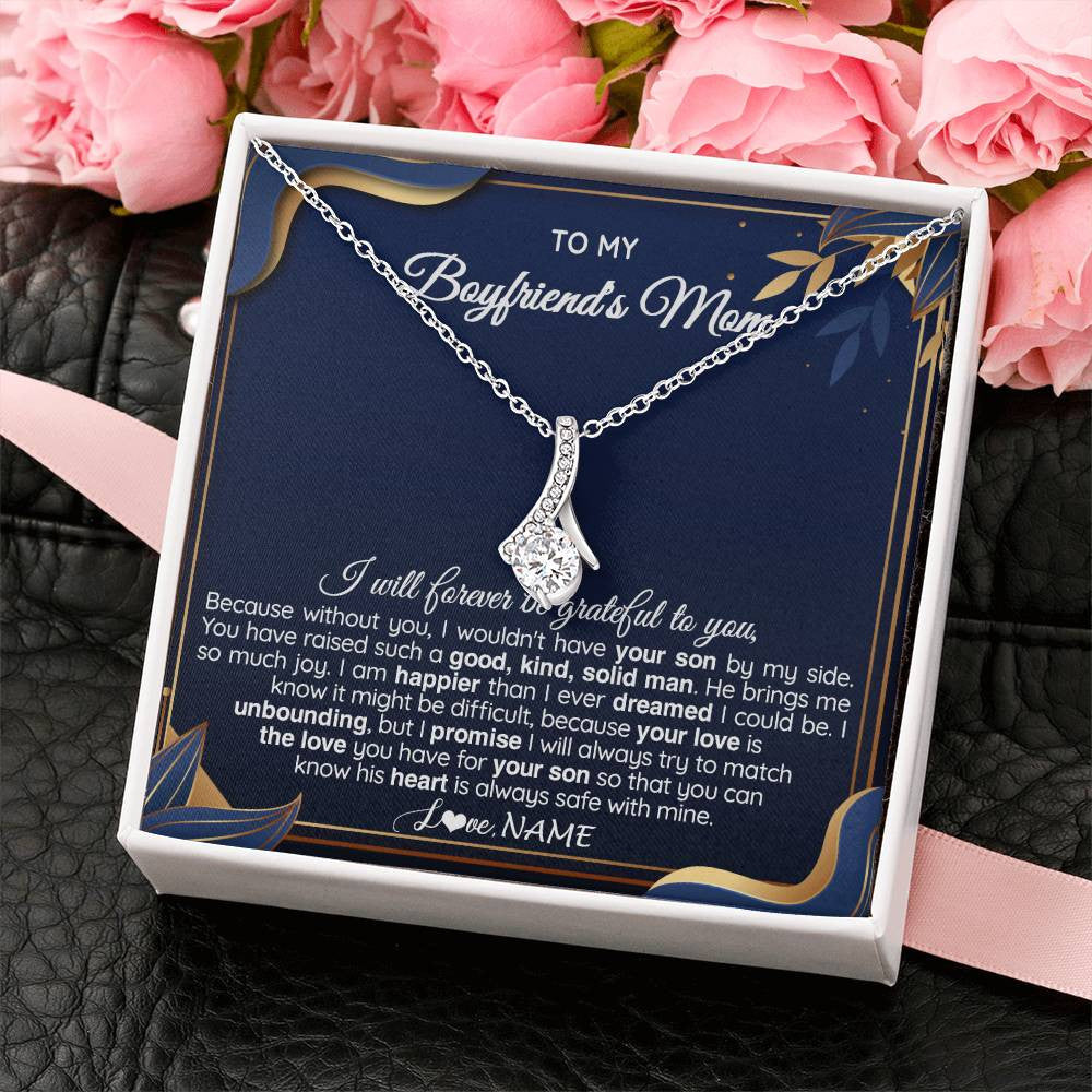 Alluring Beauty Necklace 14K White Gold Finish | 2 | Personalized To My Boyfriend's Mom Necklace From Daugter Grateful Gifts For Boyfriends Mom Jewelry Birthday Wedding Christmas Customized Gift Box Message Card | siriusteestore