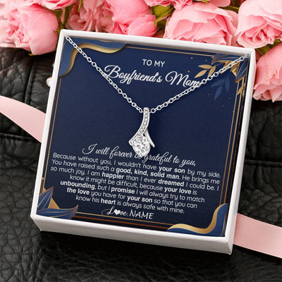 Alluring Beauty Necklace 14K White Gold Finish | 2 | Personalized To My Boyfriend's Mom Necklace From Daugter Grateful Gifts For Boyfriends Mom Jewelry Birthday Wedding Christmas Customized Gift Box Message Card | siriusteestore