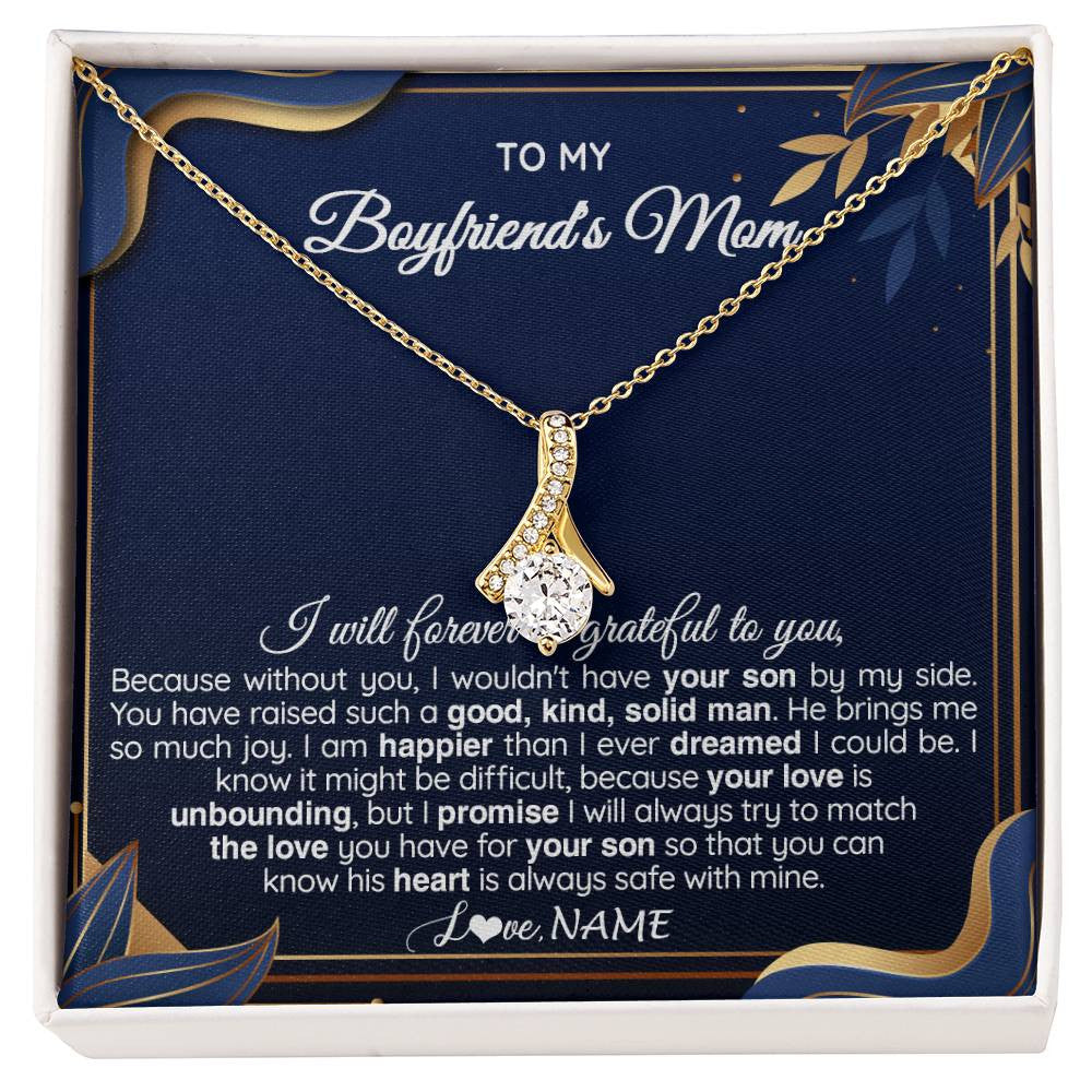 Alluring Beauty Necklace 18K Yellow Gold Finish | 1 | Personalized To My Boyfriend's Mom Necklace From Daugter Grateful Gifts For Boyfriends Mom Jewelry Birthday Wedding Christmas Customized Gift Box Message Card | siriusteestore