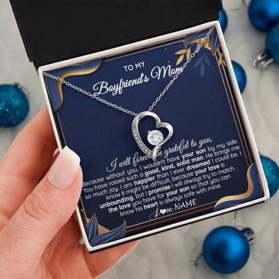 Forever Love Necklace 14K White Gold Finish | 2 | Personalized To My Boyfriend's Mom Necklace From Daugter Grateful Gifts For Boyfriends Mom Jewelry Birthday Wedding Christmas Customized Gift Box Message Card | siriusteestore