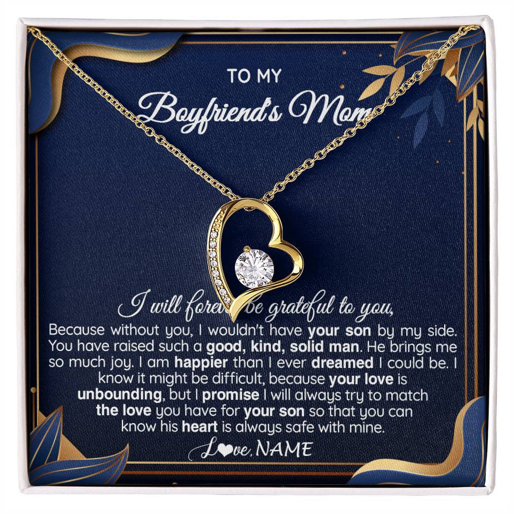 Forever Love Necklace 18K Yellow Gold Finish | 1 | Personalized To My Boyfriend's Mom Necklace From Daugter Grateful Gifts For Boyfriends Mom Jewelry Birthday Wedding Christmas Customized Gift Box Message Card | siriusteestore