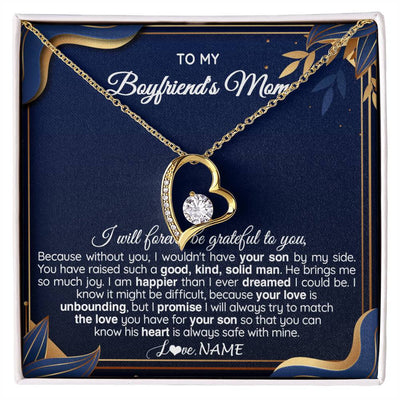 Forever Love Necklace 18K Yellow Gold Finish | 1 | Personalized To My Boyfriend's Mom Necklace From Daugter Grateful Gifts For Boyfriends Mom Jewelry Birthday Wedding Christmas Customized Gift Box Message Card | siriusteestore