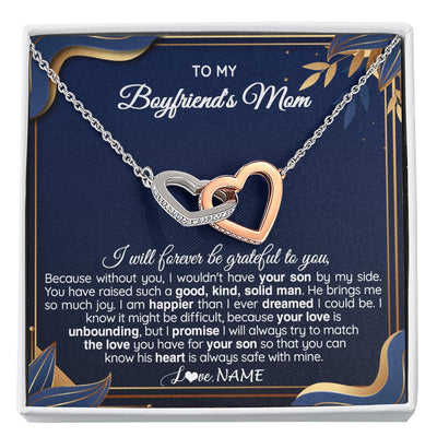 Interlocking Hearts Necklace Stainless Steel & Rose Gold Finish | 1 | Personalized To My Boyfriend's Mom Necklace From Daugter Grateful Gifts For Boyfriends Mom Jewelry Birthday Wedding Christmas Customized Gift Box Message Card | siriusteestore