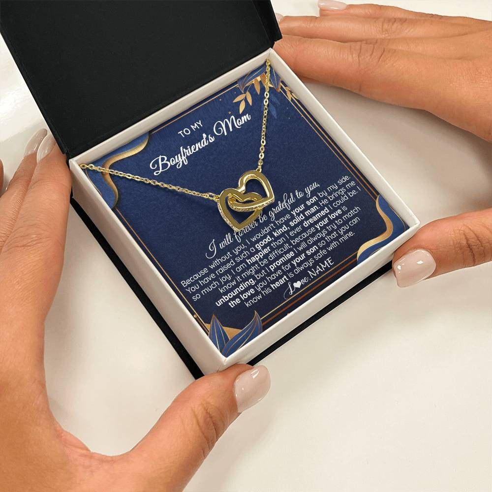 Interlocking Hearts Necklace 18K Yellow Gold Finish | 2 | Personalized To My Boyfriend's Mom Necklace From Daugter Grateful Gifts For Boyfriends Mom Jewelry Birthday Wedding Christmas Customized Gift Box Message Card | siriusteestore