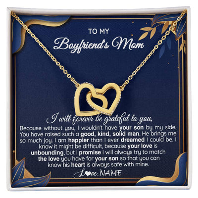 Interlocking Hearts Necklace 18K Yellow Gold Finish | 1 | Personalized To My Boyfriend's Mom Necklace From Daugter Grateful Gifts For Boyfriends Mom Jewelry Birthday Wedding Christmas Customized Gift Box Message Card | siriusteestore