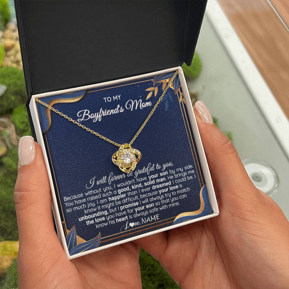 Love Knot Necklace 18K Yellow Gold Finish | 2 | Personalized To My Boyfriend's Mom Necklace From Daugter Grateful Gifts For Boyfriends Mom Jewelry Birthday Wedding Christmas Customized Gift Box Message Card | siriusteestore