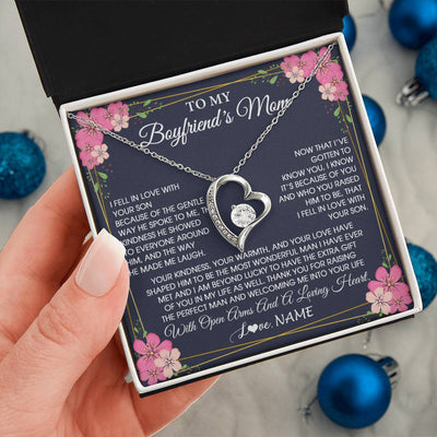 Forever Love Necklace 14K White Gold Finish | 2 | Personalized To My Boyfriend's Mom Necklace Gifts Thank You Welcoming Me Mother In Law Mother Of The Groom Birthday Wedding Customized Gift Box Message Card | siriusteestore