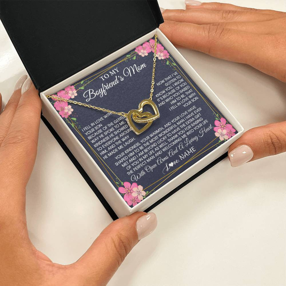 Interlocking Hearts Necklace 18K Yellow Gold Finish | 2 | Personalized To My Boyfriend's Mom Necklace Gifts Thank You Welcoming Me Mother In Law Mother Of The Groom Birthday Wedding Customized Gift Box Message Card | siriusteestore