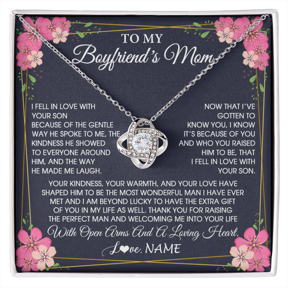 Love Knot Necklace 14K White Gold Finish | 1 | Personalized To My Boyfriend's Mom Necklace Gifts Thank You Welcoming Me Mother In Law Mother Of The Groom Birthday Wedding Customized Gift Box Message Card | siriusteestore