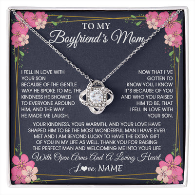 Love Knot Necklace 14K White Gold Finish | 1 | Personalized To My Boyfriend's Mom Necklace Gifts Thank You Welcoming Me Mother In Law Mother Of The Groom Birthday Wedding Customized Gift Box Message Card | siriusteestore