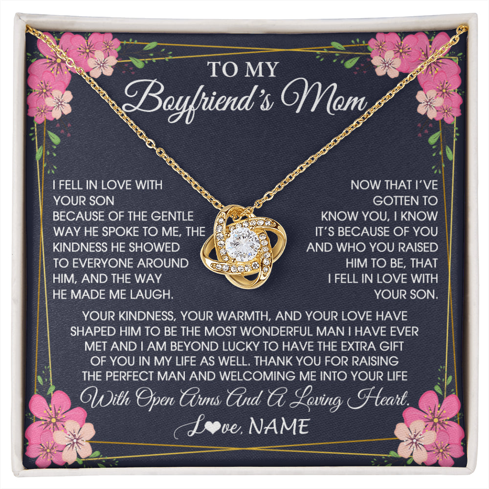 Love Knot Necklace 18K Yellow Gold Finish | 1 | Personalized To My Boyfriend's Mom Necklace Gifts Thank You Welcoming Me Mother In Law Mother Of The Groom Birthday Wedding Customized Gift Box Message Card | siriusteestore