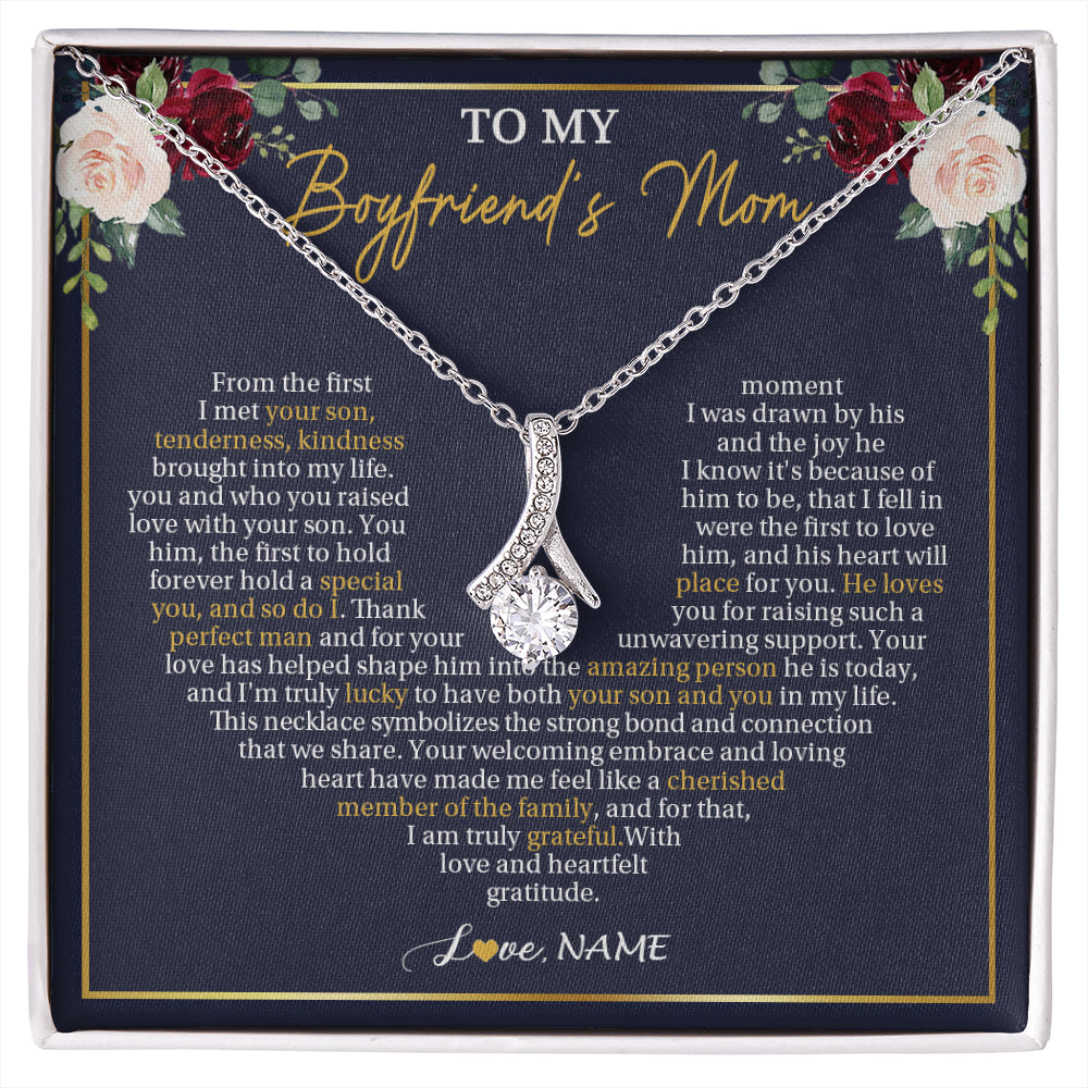 Alluring Beauty Necklace 14K White Gold Finish | 1 | Personalized To My Boyfriend's Mom Necklace Gifts Truly Grateful Mother In Law Mothers Day Birthday Gifts Wedding Presents Customized Gift Box Message Card | siriusteestore