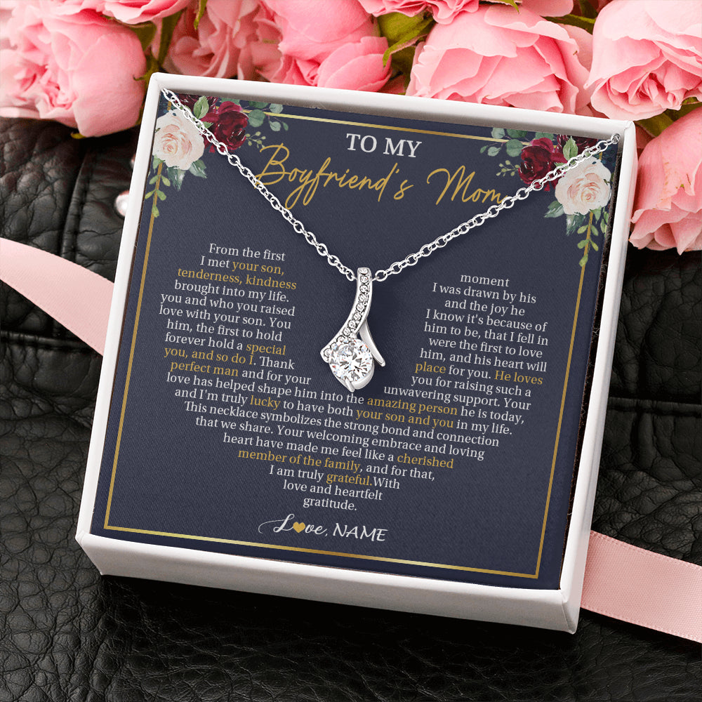 Alluring Beauty Necklace 14K White Gold Finish | 2 | Personalized To My Boyfriend's Mom Necklace Gifts Truly Grateful Mother In Law Mothers Day Birthday Gifts Wedding Presents Customized Gift Box Message Card | siriusteestore