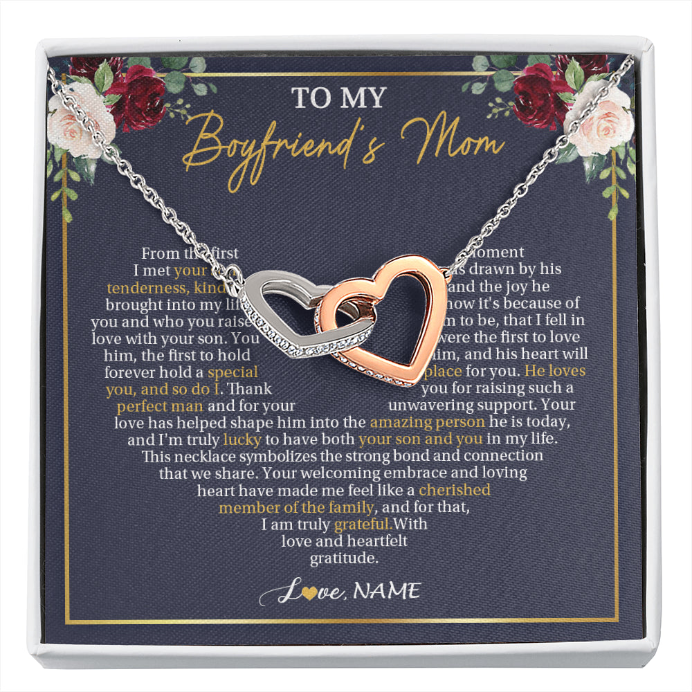Interlocking Hearts Necklace Stainless Steel & Rose Gold Finish | 1 | Personalized To My Boyfriend's Mom Necklace Gifts Truly Grateful Mother In Law Mothers Day Birthday Gifts Wedding Presents Customized Gift Box Message Card | siriusteestore