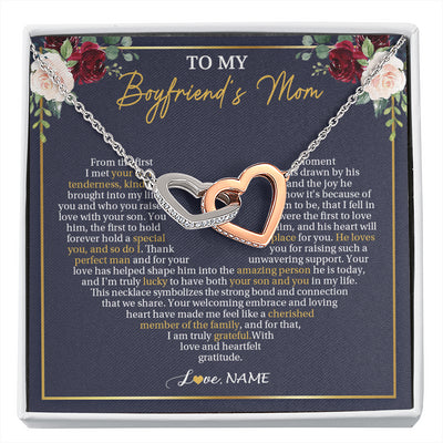 Interlocking Hearts Necklace Stainless Steel & Rose Gold Finish | 1 | Personalized To My Boyfriend's Mom Necklace Gifts Truly Grateful Mother In Law Mothers Day Birthday Gifts Wedding Presents Customized Gift Box Message Card | siriusteestore