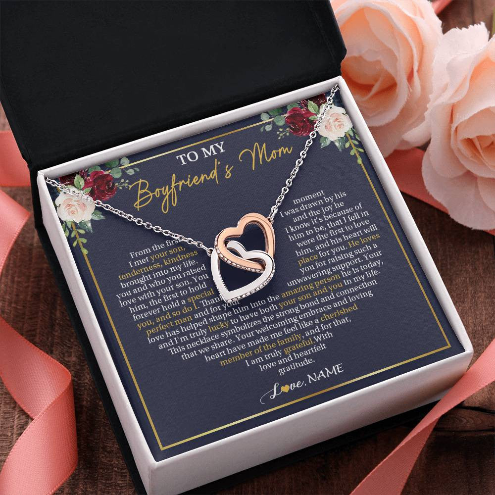 Interlocking Hearts Necklace Stainless Steel & Rose Gold Finish | 2 | Personalized To My Boyfriend's Mom Necklace Gifts Truly Grateful Mother In Law Mothers Day Birthday Gifts Wedding Presents Customized Gift Box Message Card | siriusteestore