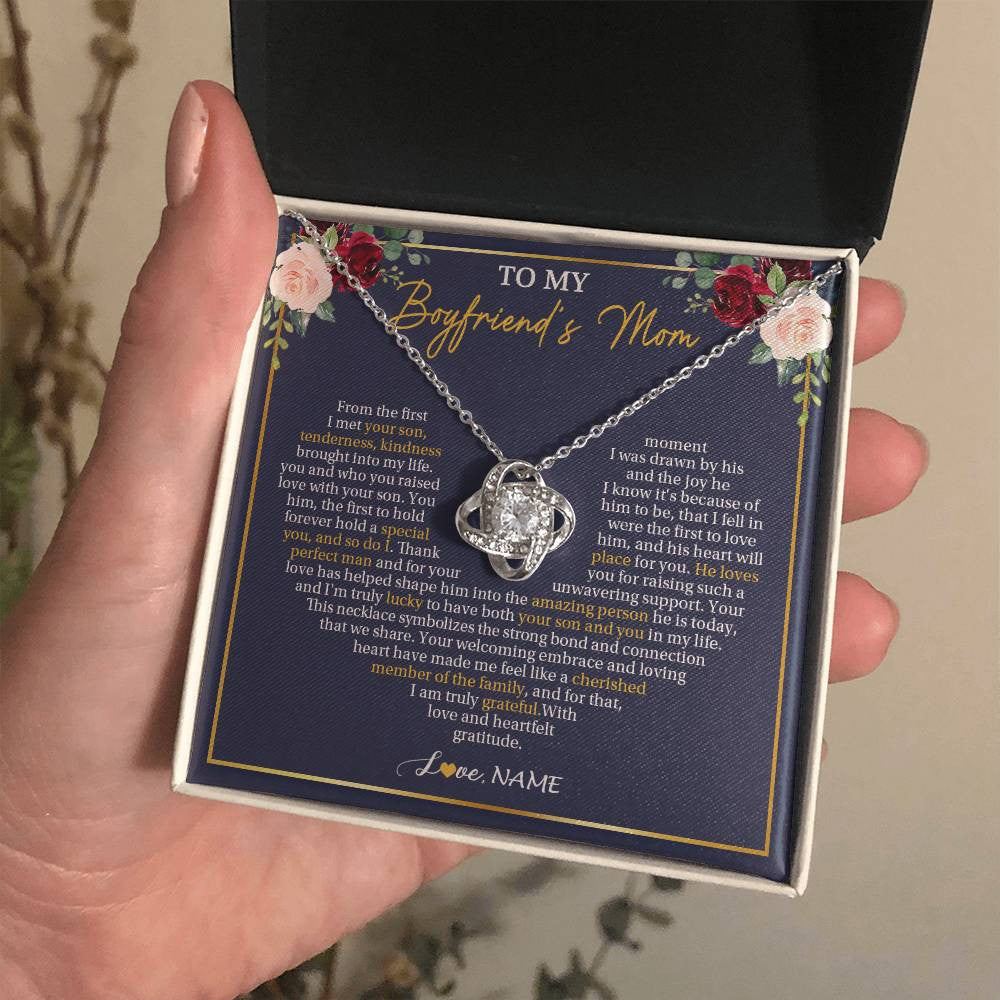 Love Knot Necklace 14K White Gold Finish | 2 | Personalized To My Boyfriend's Mom Necklace Gifts Truly Grateful Mother In Law Mothers Day Birthday Gifts Wedding Presents Customized Gift Box Message Card | siriusteestore