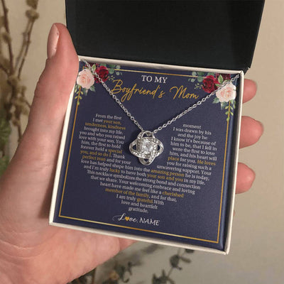 Love Knot Necklace 14K White Gold Finish | 2 | Personalized To My Boyfriend's Mom Necklace Gifts Truly Grateful Mother In Law Mothers Day Birthday Gifts Wedding Presents Customized Gift Box Message Card | siriusteestore