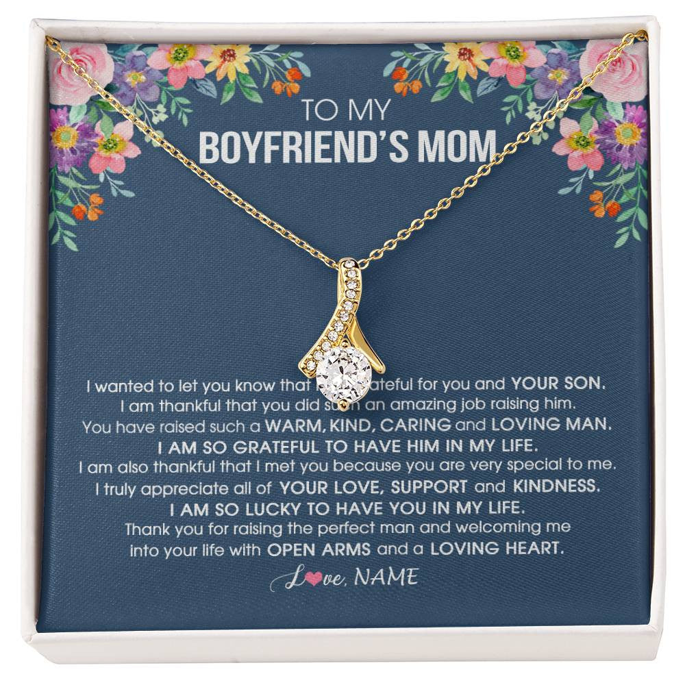 Alluring Beauty Necklace 18K Yellow Gold Finish | Personalized To My Boyfriend's Mom Necklace I am Grateful For You And Your Son Boyfriend's Mom Mother's Day Birthday Jewelry Customized Gift Box Message Card | siriusteestore