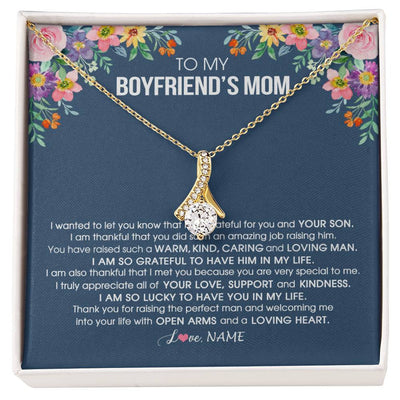 Alluring Beauty Necklace 18K Yellow Gold Finish | Personalized To My Boyfriend's Mom Necklace I am Grateful For You And Your Son Boyfriend's Mom Mother's Day Birthday Jewelry Customized Gift Box Message Card | siriusteestore