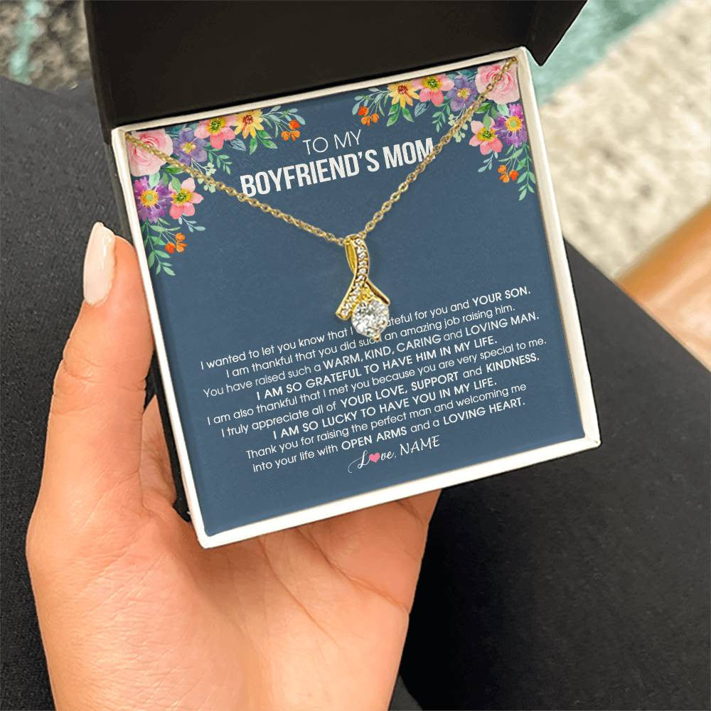 Alluring Beauty Necklace 18K Yellow Gold Finish | Personalized To My Boyfriend's Mom Necklace I am Grateful For You And Your Son Boyfriend's Mom Mother's Day Birthday Jewelry Customized Gift Box Message Card | siriusteestore