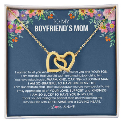 Interlocking Hearts Necklace 18K Yellow Gold Finish | Personalized To My Boyfriend's Mom Necklace I am Grateful For You And Your Son Boyfriend's Mom Mother's Day Birthday Jewelry Customized Gift Box Message Card | siriusteestore