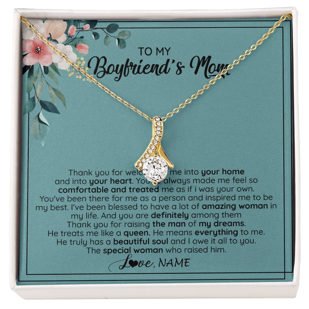 Alluring Beauty Necklace 18K Yellow Gold Finish | 1 | Personalized To My Boyfriend's Mom Necklace Thank You For Creating My Best Friend Jewelry Birthday Anniversary Wedding Day Christmas Customized Message Card | siriusteestore