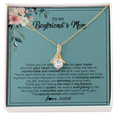 Alluring Beauty Necklace 18K Yellow Gold Finish | 1 | Personalized To My Boyfriend's Mom Necklace Thank You For Creating My Best Friend Jewelry Birthday Anniversary Wedding Day Christmas Customized Message Card | siriusteestore
