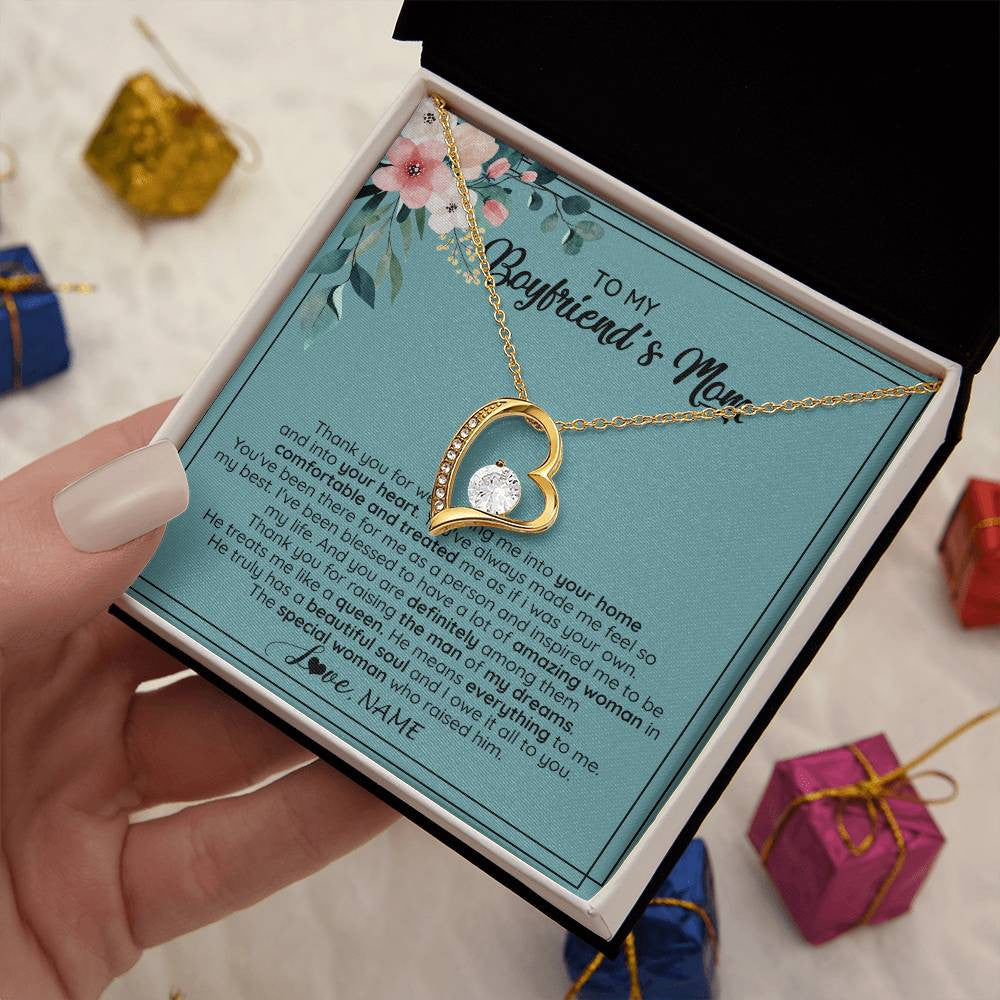 Forever Love Necklace 18K Yellow Gold Finish | 2 | Personalized To My Boyfriend's Mom Necklace Thank You For Creating My Best Friend Jewelry Birthday Anniversary Wedding Day Christmas Customized Message Card | siriusteestore