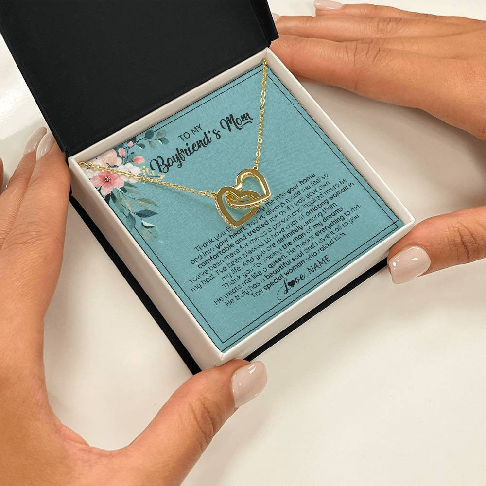 Interlocking Hearts Necklace 18K Yellow Gold Finish | 2 | Personalized To My Boyfriend's Mom Necklace Thank You For Creating My Best Friend Jewelry Birthday Anniversary Wedding Day Christmas Customized Message Card | siriusteestore